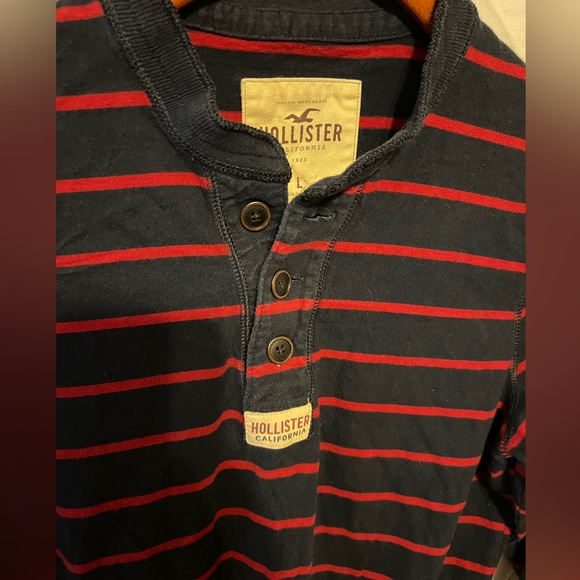 SOLD! L y2k Hollister California Logo Spellout Striped rugby Shirt - Picture 3 of 10